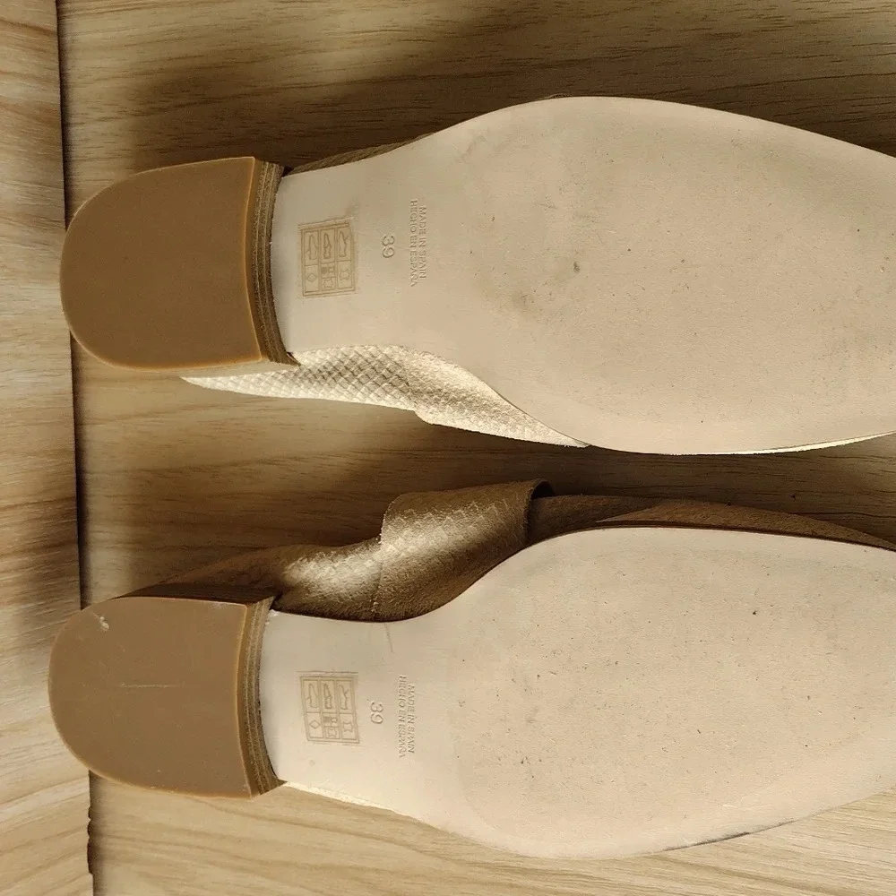 Free People at Ease Beige Tan Suede Leather Snakeskin Loafer Mule Sz 39 US 8-8.5